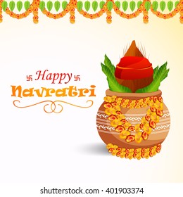 Vector illustration of indian festival navratri celebration kalash sthapana.