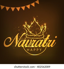 Vector illustration of indian festival navratri shiny typography with golden background.