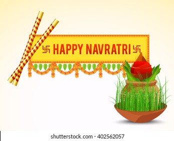 Vector illustration of indian festival navratri celebration kalash sthapana and dandiya stick.