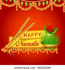 Vector illustration of indian festival navratri celebration kalash sthapana and dandiya stick.