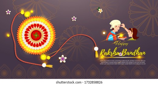 vector illustration for Indian festival Raksha Bandhan means Raksha Bandhan, illustration is showing brother and sister are celebrating the festival together, beautiful geometrical  background. 