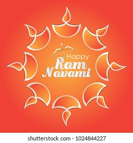 Vector illustration of indian festival Ram Navami with bow and arrow on festive background. Translation: Happy Birthday to Lord Ram. Can be used for patterns, greetings, posters, banners and elements.