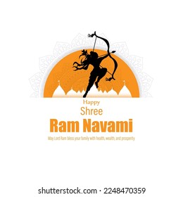 vector illustration for the Indian festival Ram Navami written Hindi text Ram Navami.