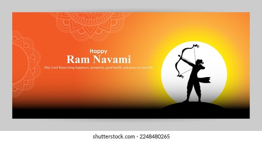 vector illustration for the Indian festival Ram Navami written Hindi text Ram Navami.