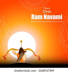 vector illustration for the Indian festival Ram Navami written Hindi text Ram Navami.