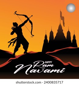 vector illustration for the Indian festival Ram Navami written Hindi text Ram Navami.