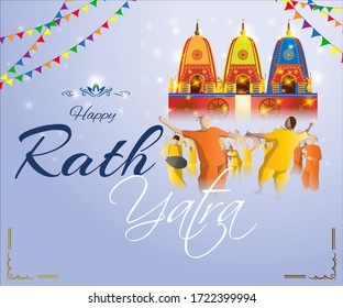 vector illustration for Indian festival Rath Yatra means Chariot Festival.
Illustration with temple on chariot with wheel and shiny background with confetti, peoples are celebrating the festival.