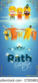 vector illustration for Indian festival Rath Yatra means Chariot Festival.
Illustration of Indian gods on shiny background with confetti, peoples are celebrating the festivals 