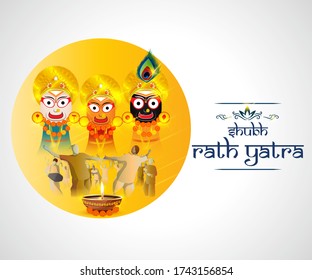 vector illustration for Indian festival Rath Yatra means Chariot Festival.
with text subh rath yatra means happy rath yatra, peoples are celebrating the festival.