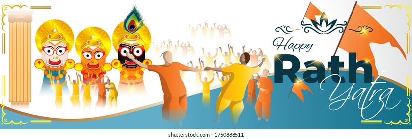 vector illustration for Indian festival Rath Yatra means Chariot Festival.
Illustration of Indian gods on shiny background with confetti, peoples are celebrating the festivals 