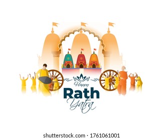 vector illustration for Indian festival Rath Yatra means Chariot Festival.
Illustration with temple on chariot with wheel, festive background concept