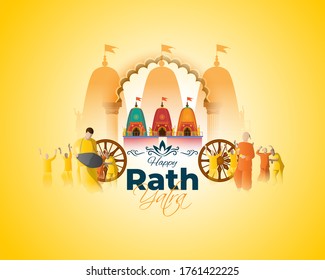 vector illustration for Indian festival Rath Yatra means Chariot Festival.
Illustration with temple on chariot with wheel, festive background concept