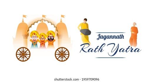 vector illustration for Indian festival Rath Yatra means Chariot Festival.
Illustration with temple on chariot with wheel and shiny background with confetti, peoples are celebrating the festival.