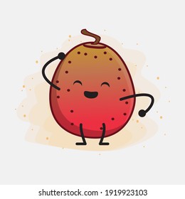 Vector Illustration of Indian Fig Fruit Character with cute face, simple hands and leg line art on Isolated Background. Flat cartoon doodle style.