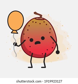 Vector Illustration of Indian Fig Fruit Character with cute face, simple hands and leg line art on Isolated Background. Flat cartoon doodle style.