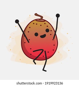 Vector Illustration of Indian Fig Fruit Character with cute face, simple hands and leg line art on Isolated Background. Flat cartoon doodle style.