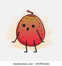 Vector Illustration of Indian Fig Fruit Character with cute face, simple hands and leg line art on Isolated Background. Flat cartoon doodle style.