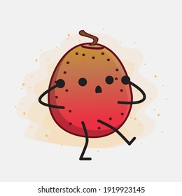 Vector Illustration of Indian Fig Fruit Character with cute face, simple hands and leg line art on Isolated Background. Flat cartoon doodle style.