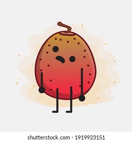 Vector Illustration of Indian Fig Fruit Character with cute face, simple hands and leg line art on Isolated Background. Flat cartoon doodle style.