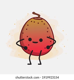 Vector Illustration of Indian Fig Fruit Character with cute face, simple hands and leg line art on Isolated Background. Flat cartoon doodle style.