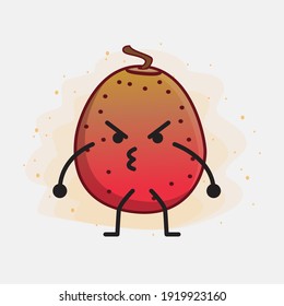 Ilustración vectorial del personaje de la fruta de la higuera india con cara linda, manos simples y líneas de la pierna en fondo aislado. Estilo de dibujo animado plano.