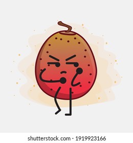 Vector Illustration of Indian Fig Fruit Character with cute face, simple hands and leg line art on Isolated Background. Flat cartoon doodle style.