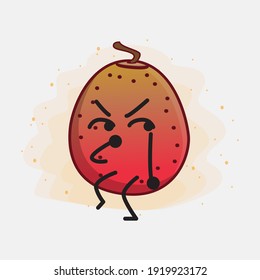 Vector Illustration of Indian Fig Fruit Character with cute face, simple hands and leg line art on Isolated Background. Flat cartoon doodle style.