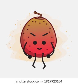 Vector Illustration of Indian Fig Fruit Character with cute face, simple hands and leg line art on Isolated Background. Flat cartoon doodle style.