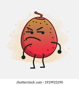 Vector Illustration of Indian Fig Fruit Character with cute face, simple hands and leg line art on Isolated Background. Flat cartoon doodle style.
