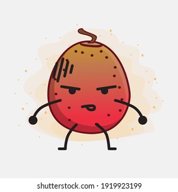 Vector Illustration of Indian Fig Fruit Character with cute face, simple hands and leg line art on Isolated Background. Flat cartoon doodle style.