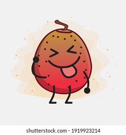 Vector Illustration of Indian Fig Fruit Character with cute face, simple hands and leg line art on Isolated Background. Flat cartoon doodle style.