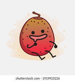Vector Illustration of Indian Fig Fruit Character with cute face, simple hands and leg line art on Isolated Background. Flat cartoon doodle style.