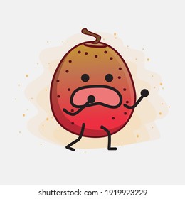 Vector Illustration of Indian Fig Fruit Character with cute face, simple hands and leg line art on Isolated Background. Flat cartoon doodle style.