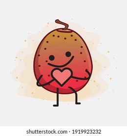 Vector Illustration of Indian Fig Fruit Character with cute face, simple hands and leg line art on Isolated Background. Flat cartoon doodle style.