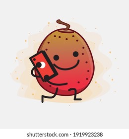 Vector Illustration of Indian Fig Fruit Character with cute face, simple hands and leg line art on Isolated Background. Flat cartoon doodle style.
