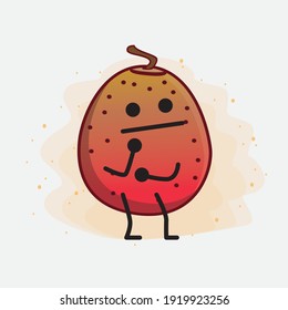 Vector Illustration of Indian Fig Fruit Character with cute face, simple hands and leg line art on Isolated Background. Flat cartoon doodle style.