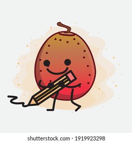 Vector Illustration of Indian Fig Fruit Character with cute face, simple hands and leg line art on Isolated Background. Flat cartoon doodle style.
