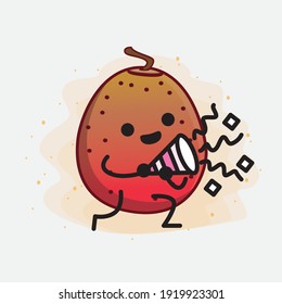 Vector Illustration of Indian Fig Fruit Character with cute face, simple hands and leg line art on Isolated Background. Flat cartoon doodle style.