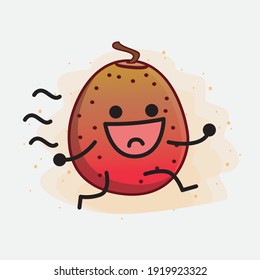 Vector Illustration of Indian Fig Fruit Character with cute face, simple hands and leg line art on Isolated Background. Flat cartoon doodle style.