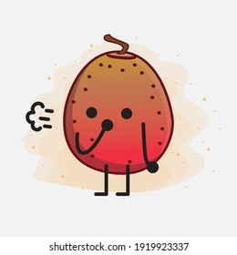 Vektorgrafik des indischen Feigenfruchtzeichens mit süßem Gesicht, einfachen Händen und Beinlinien auf isoliertem Hintergrund. Flacher Cartoon-Doodle-Stil.