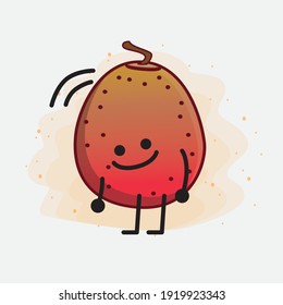 Vector Illustration of Indian Fig Fruit Character with cute face, simple hands and leg line art on Isolated Background. Flat cartoon doodle style.