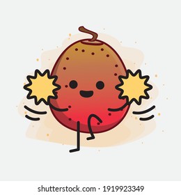Vector Illustration of Indian Fig Fruit Character with cute face, simple hands and leg line art on Isolated Background. Flat cartoon doodle style.