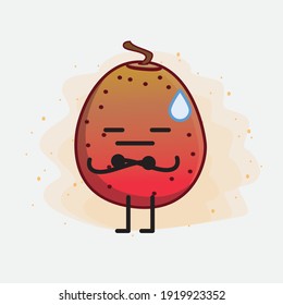 Vector Illustration of Indian Fig Fruit Character with cute face, simple hands and leg line art on Isolated Background. Flat cartoon doodle style.