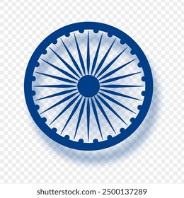 Vector illustration of Indian flag Ashoka Chakra with shadow on transparent background