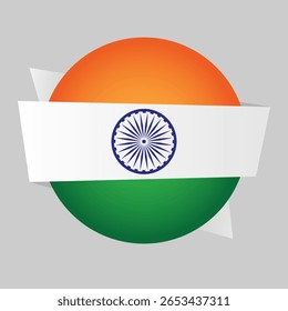 Vector illustration of the Indian flag in a circular badge design with Ashoka Chakra, vibrant tricolor theme for national and cultural use
