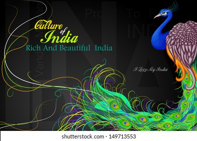 vector illustration of Indian flag colored decorated peacock