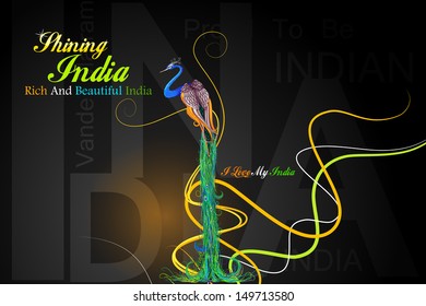 vector illustration of Indian flag colored decorated peacock