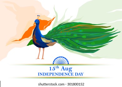 vector illustration of Indian flag colored decorated peacock
