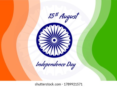 Imagen vectorial de los antecedentes del concepto de bandera india para Feliz Día de la Independencia- azafrán, bandera india blanca y verde, Rueda Ashoka. Plantilla de tarjeta de felicitación y diseño de volante para el 15 de agosto.