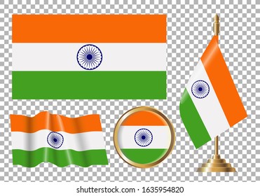Vector illustration of Indian flag options. Isolated image of the flag of India.